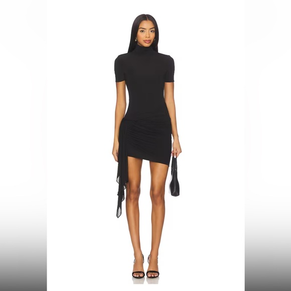 Ronny Kobo Collection Dresses & Skirts - Ronny Kobo Collection Black Short Sleeve Turtleneck Ruched Mini Dress M